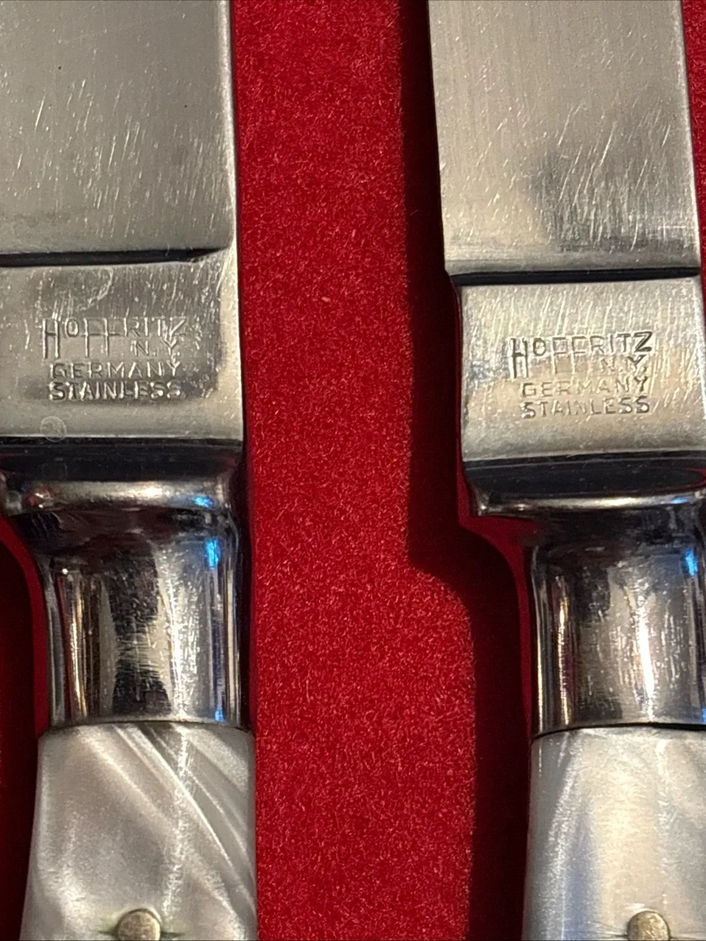 Unique Vintage Pearl-Effect Handle Steak Knives with Silver Blades , Germany